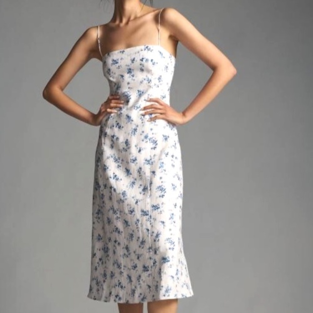 Unworn Reformation Floral Linen Strap Tie Midi Dress